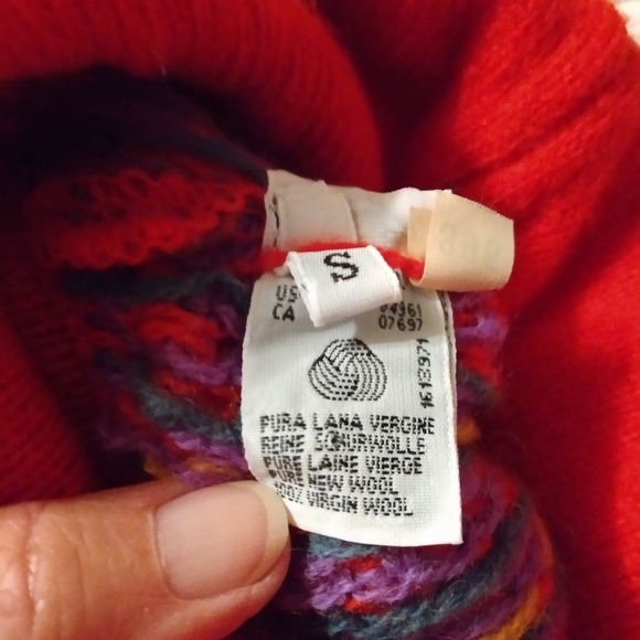 United Colors of Benetton sweater. Orange, purple green, yellow. Shetland wool. - Picture 4 of 5